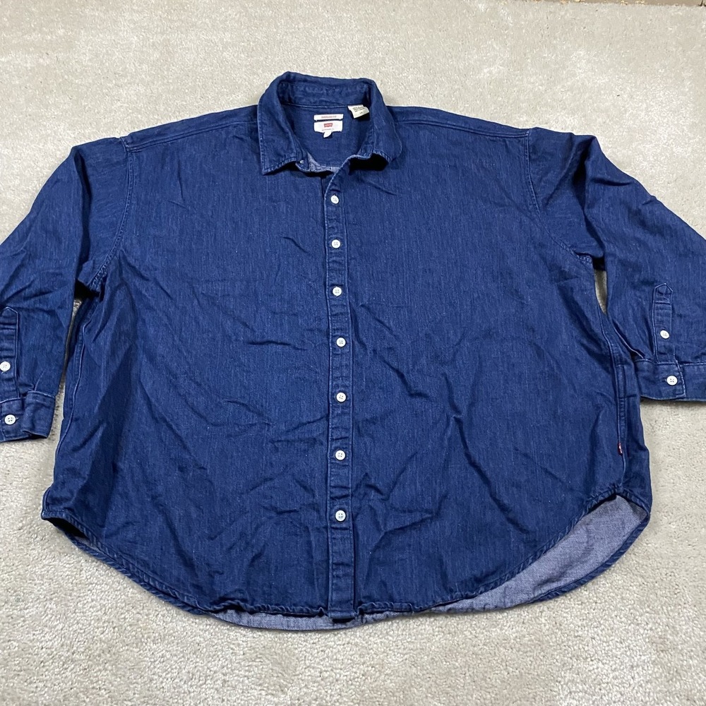 Levi's Denim Shirt Mens L Blue Oversized Relaxed Fit Linen Blend Boxy Menswear